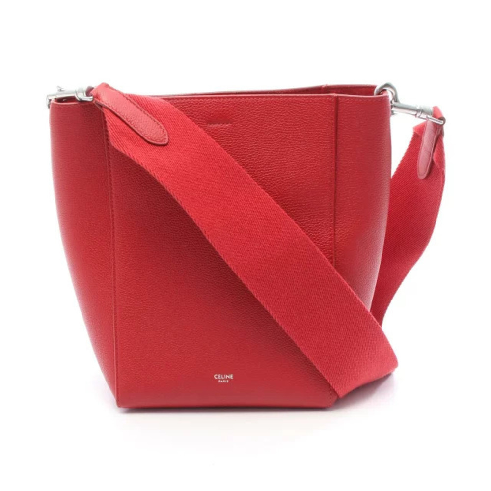 Celine Sangle Bucket Shoulder Bag Leather Red